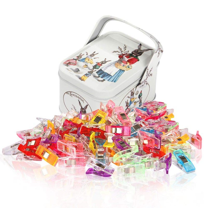 Soraco Sewing Clips for Fabric and Quilting 100 Pcs with Tin Box Sewing Notions Assorted Colors for Craft - Image 1